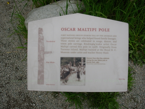 Oscar Maltipi Totem Pole plaque in Stanley Park, Vancouver, BC, Canada