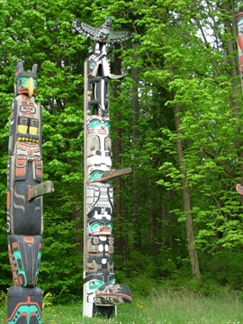 Chief Wakas Totem Pole in Stanley Park, Vancouver, BC, Canada