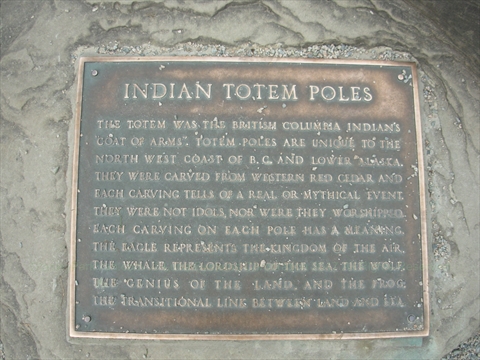Totem Poles plaque in Stanley Park, Vancouver, BC, Canada