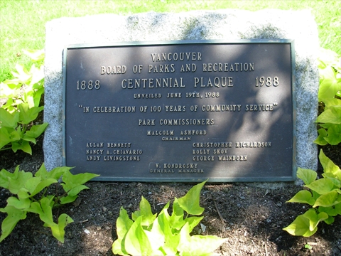 Vancouver Board of Parks and Recreation Centennial plaque in Stanley Park