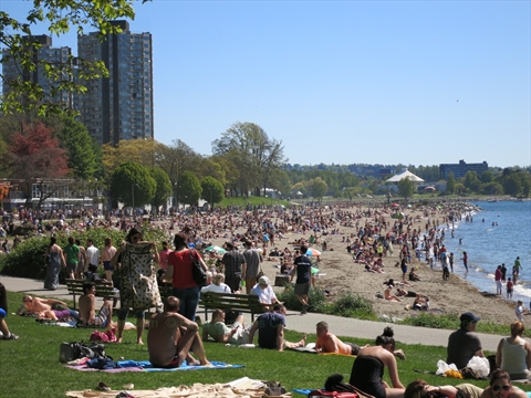 Busy English Bay Beach, Vancouver, BC, Canada