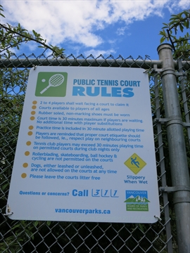 Tennis Court sign in Stanley Park, Vancouver, BC, Canada