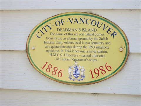 Deadman's Island plaque in Stanley Park, Vancouver, BC, Canada