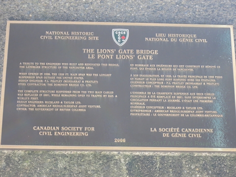 Lions Gate Bridge Plaque in Vancouver, BC, Canada