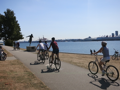 Cycling in Stanley Park, Vancouver, BC, Canada