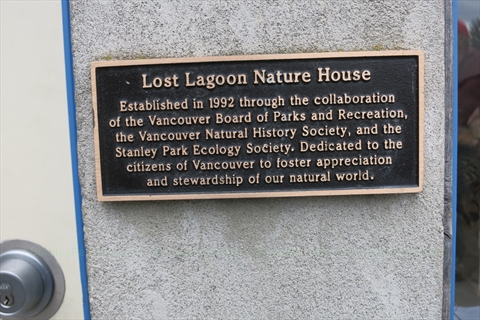Nature House plaque in Stanley Park, Vancouver, BC, Canada