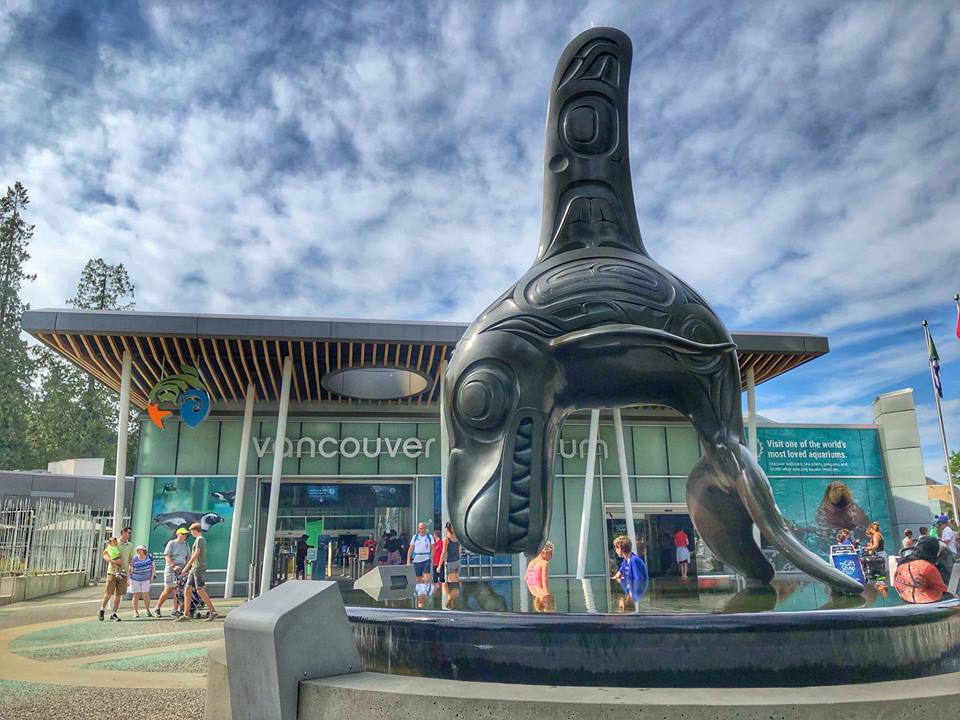 Chief of the Undersea World sculpture at the Vancouver Aquarium in Stanley Park, Vancouver, BC, Canada