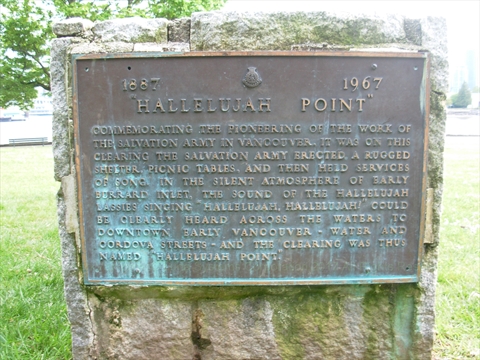 plaque at Hallelujah Point in Stanley Park, Vancouver, BC, Canada
