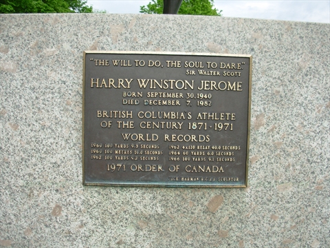 Harry Jerome Statue plaque in Stanley Park, Vancouver, BC, Canada