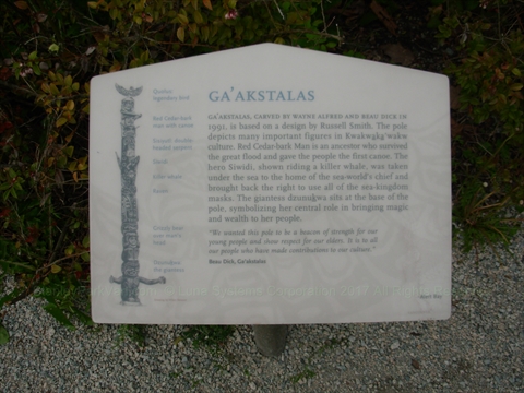 Ga'akstalas Totem Pole plaque in Stanley Park, Vancouver, BC, Canada