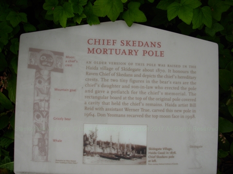 Chief Skedans Mortuary Totem Pole plaque in Stanley Park, Vancouver, BC, Canada