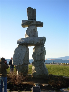 Inukshuk monument at English Bay, Vancouver, BC, Canada