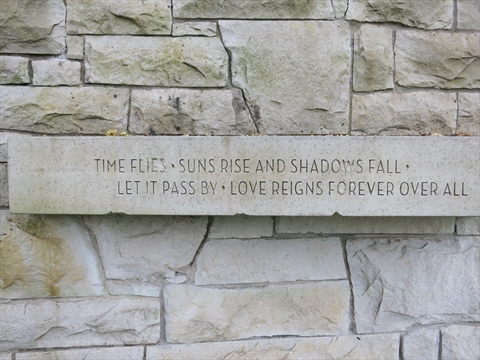 inscribed stone in the Air India memorial in Stanley Park