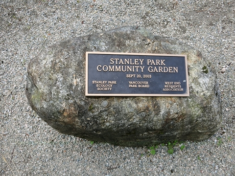 Community Garden plaque in Stanley Park, Vancouver, BC, Canada