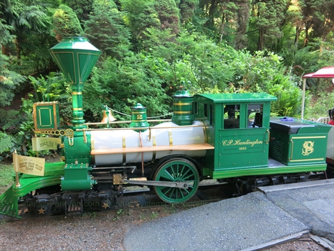 Current Green Stanley Park train in Stanley Park, Vancouver, BC, Canada