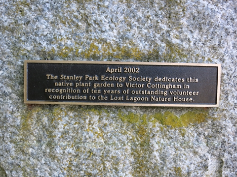 Victor Cottingham plaque in Stanley Park