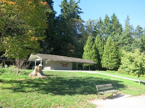 Picnic shelter at Miniature Train Picnic Area in Stanley Park