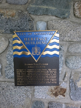 Stanley Park Pavilion heritage building plaque