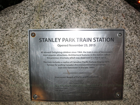 Plaque at Stanley Park Junction in Stanley Park, Vancouver, BC, Canada