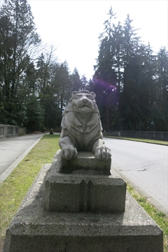 Lion statue on overpass, Vancouver, BC, Canada