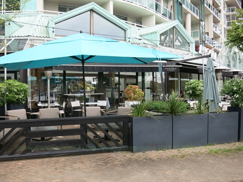 Ancora Restaurant on False Creek seawall in Vancouver, BC, Canada