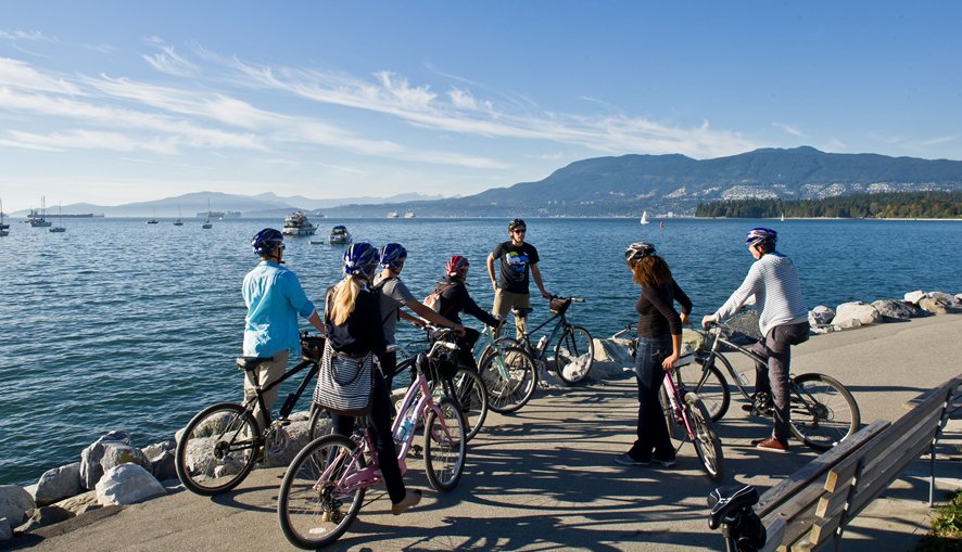 Bicycle tour in Stanley Park, Vancouver, BC, Canada