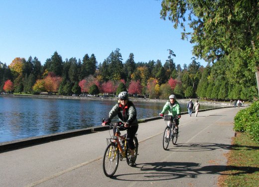 Bicycle riding in Stanley Park, Vancouver, BC, Canada
