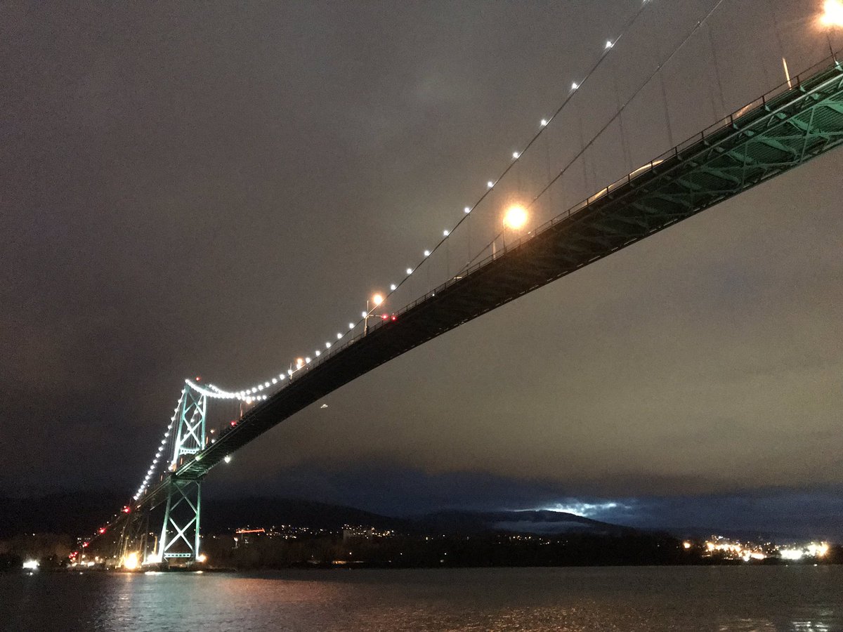Lions Gate Bridge at night, Vancouver, BC, Canada