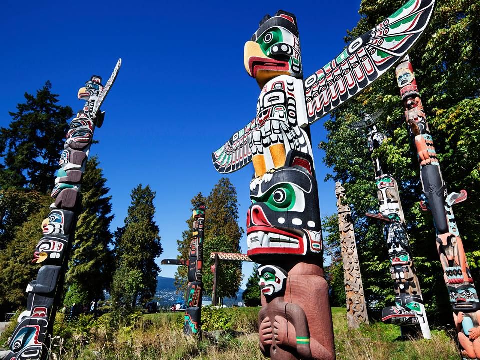 Totem Poles in Stanley Park, Vancouver, British Columbia Canada