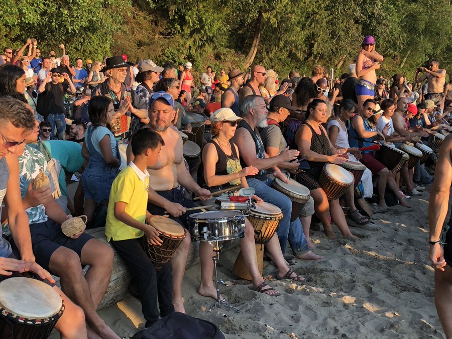 Third Beach drum circle in Stanley Park, Vancouver, BC, Canada