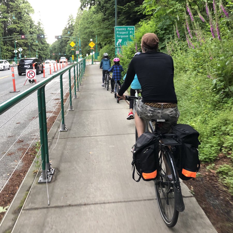 Bicycles on Stanley Park Causeway sidewalk, Vancouver, BC, Canada