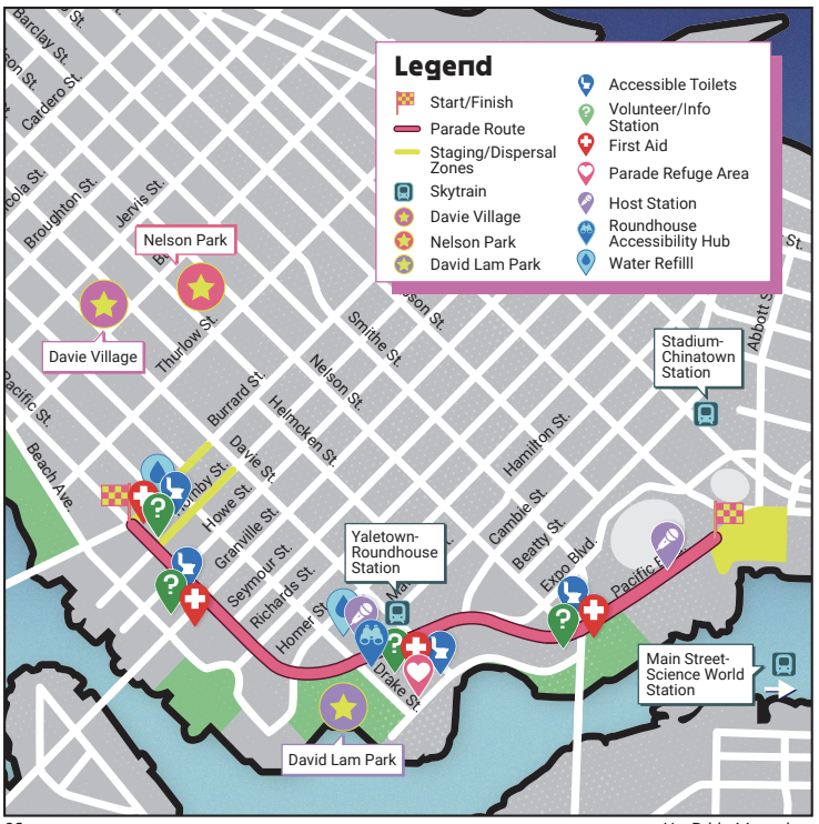 2025 Vancouver Pride Parade Route in Vancouver, BC, Canada